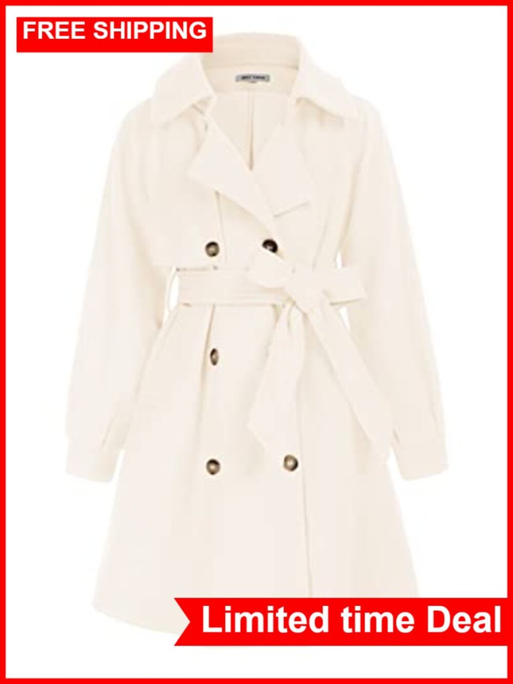 Girls Double Breasted Trench Coat Belted Winter Dress Coat Long